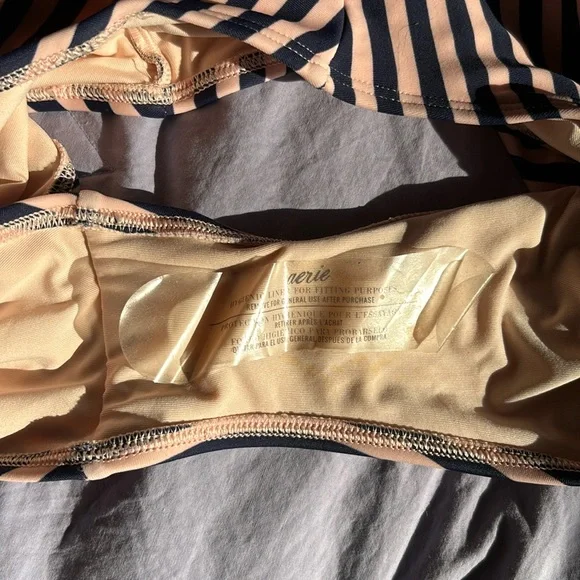 NWT Aerie deep V plunge striped one piece swim suit in navy blue & blush pink - Picture 5 of 11